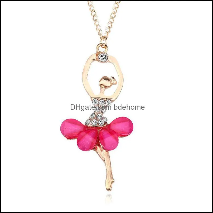 fashion exquisite golden diamond cartoon ballet girl necklace crystal clavicle chain ballet surprise necklace girl gift jewelry bdehome