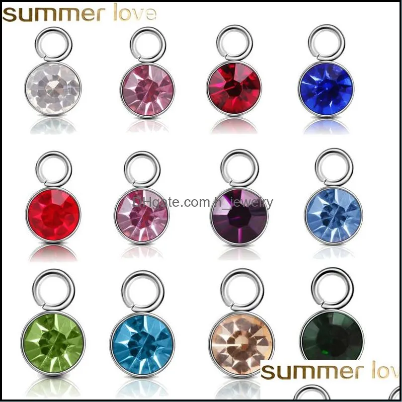 fashion stainless steel birthstone charms rhinestones 6mm charm pendant diy for jewelry making necklace bracelet