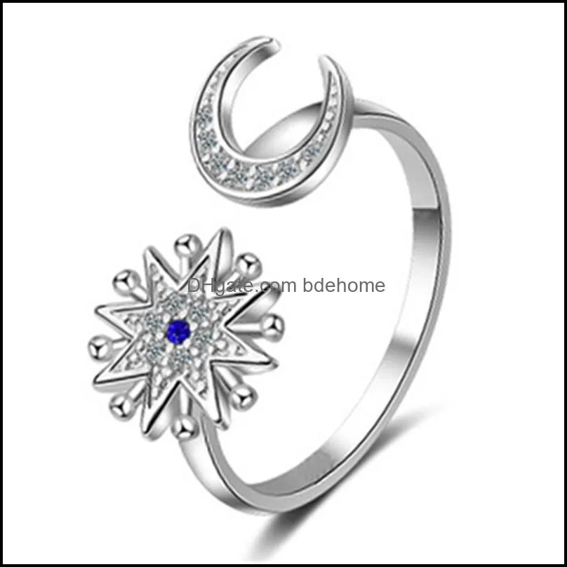 fashion hand white gold color star moon ring suitable for wedding party women jewelry micro set star moon open ring bdehome