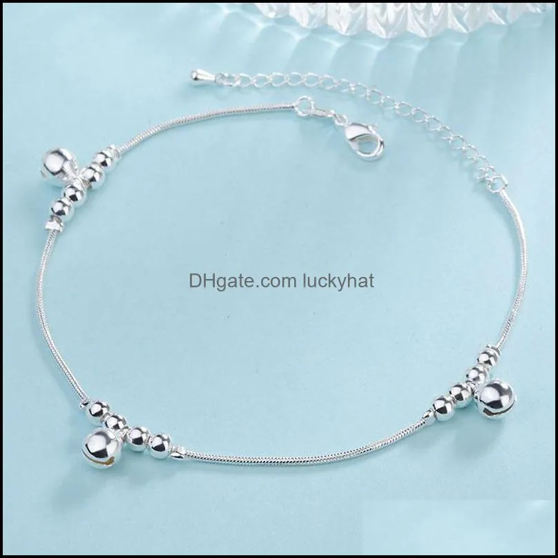 anklets summer glossy round beads plated silver link chain anklet for women jewelry ankle bracelet girl gifts 2212 t2