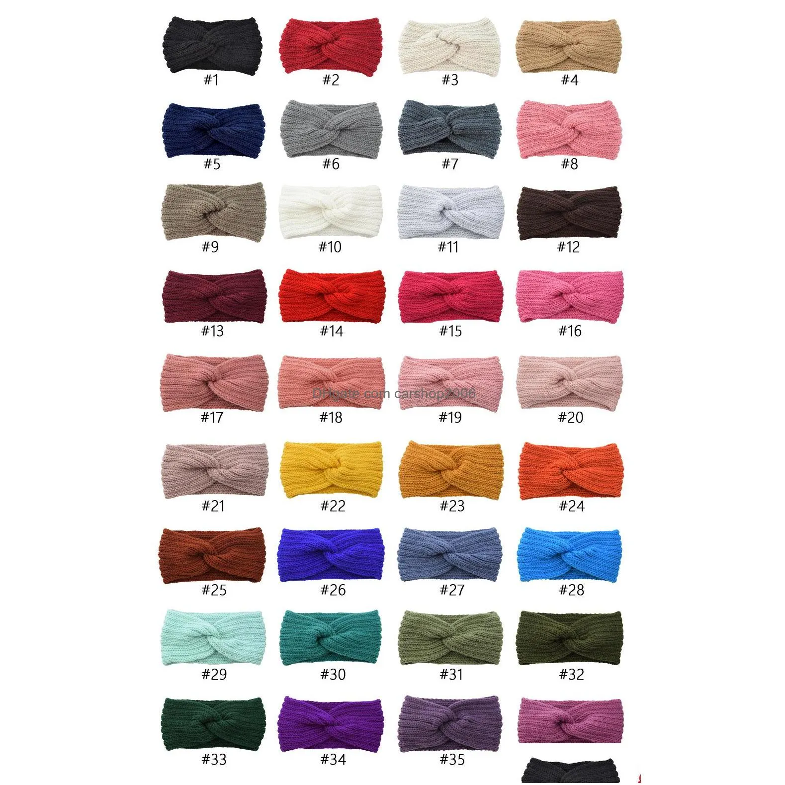 autumn winter womens knitted headband candy color elastic hair band lady crossed headband 36 colors