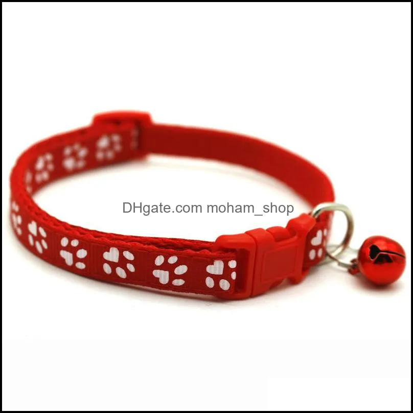 cat fabric collar cat collar with bell footprint adjustable kitten collar with bell kitten cat and other small dog pets