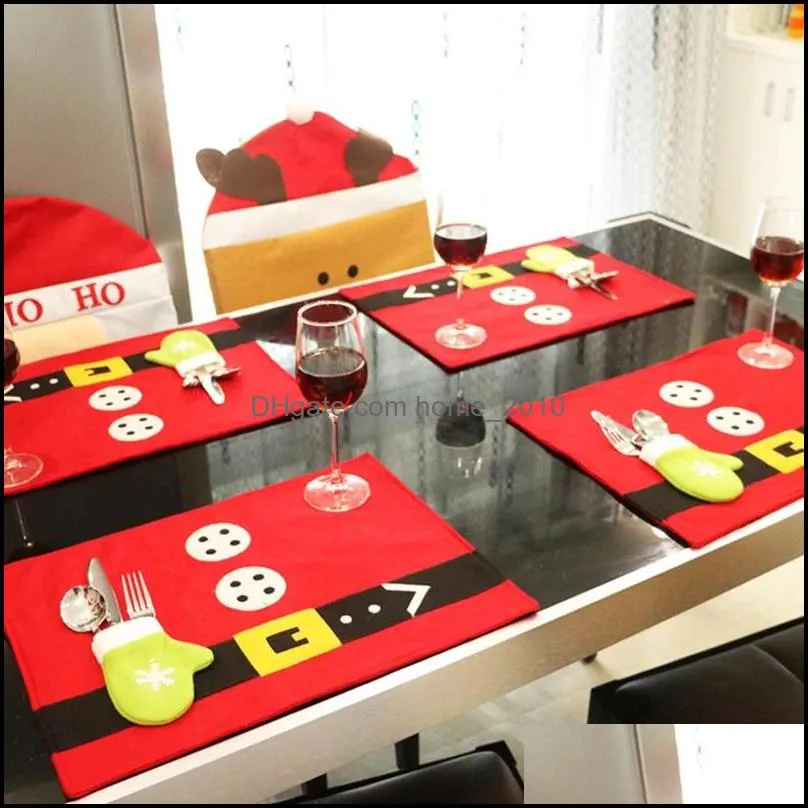 christmas table mats cutlery bag sets santa claus gift socks xmas dinner tables decor decoration wll412