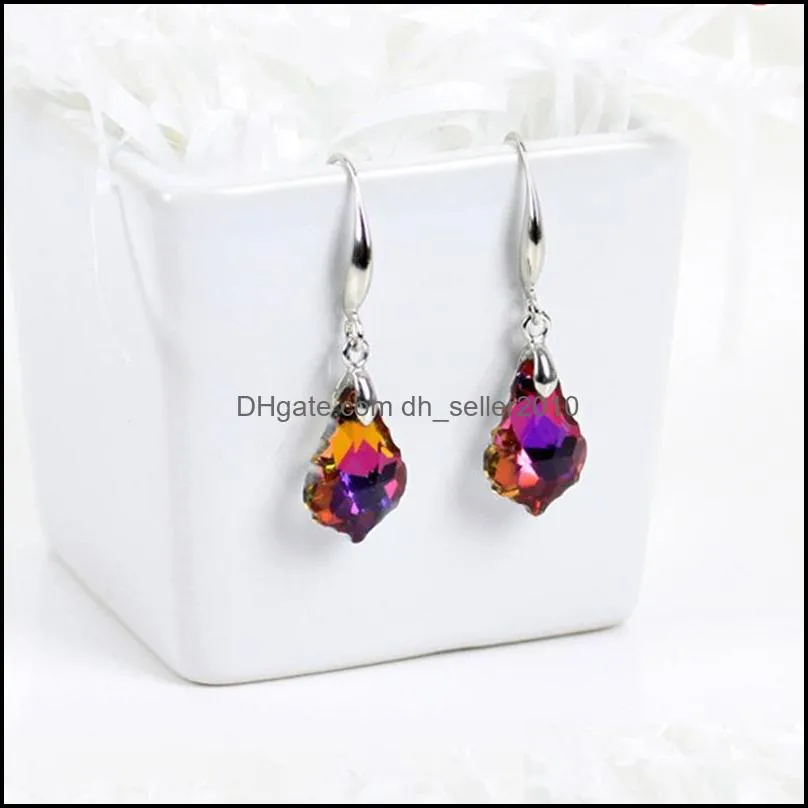 silver austrian crystal colorful baroque leaf fashion dangle earring jewelry good gift drop earrings wholesale