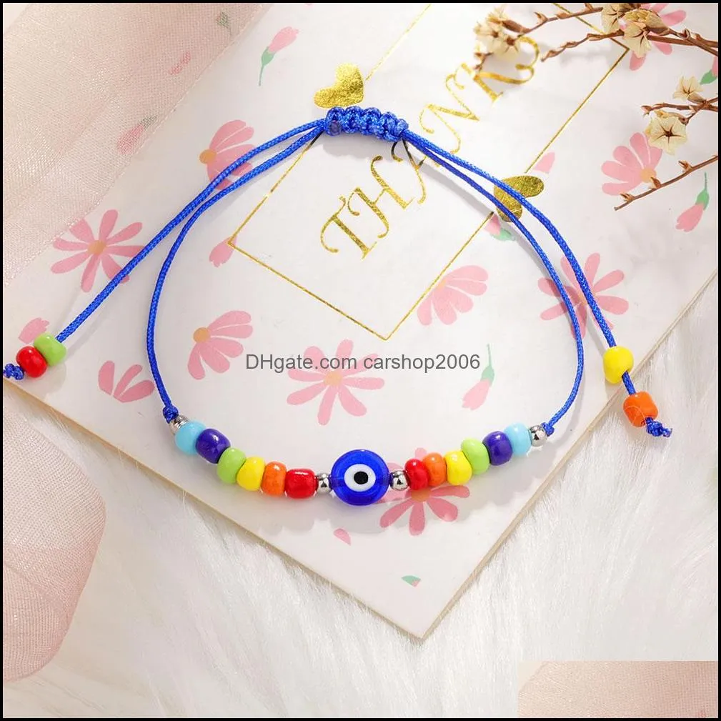 turkish evil eye link bracelet for women fashion beads 2021 bohemian rainbow beaded jewelry rope string lucky bracelets