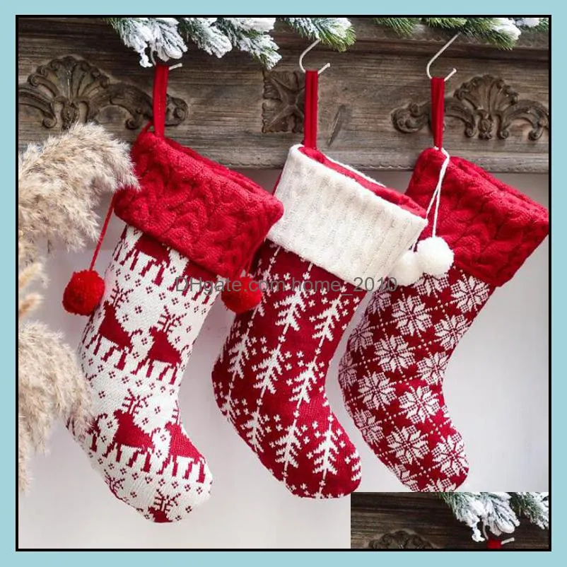 knitted christmas stockings tree hanging candy gift bag festival holiday decor ornaments kids xmas gift hanging bags ysy281l