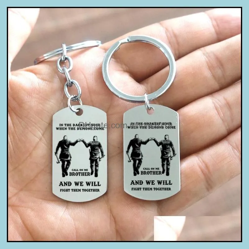 creative stainless steel keychain brother key rings jewelry in the darkest hour when the demons come fight them together key ring