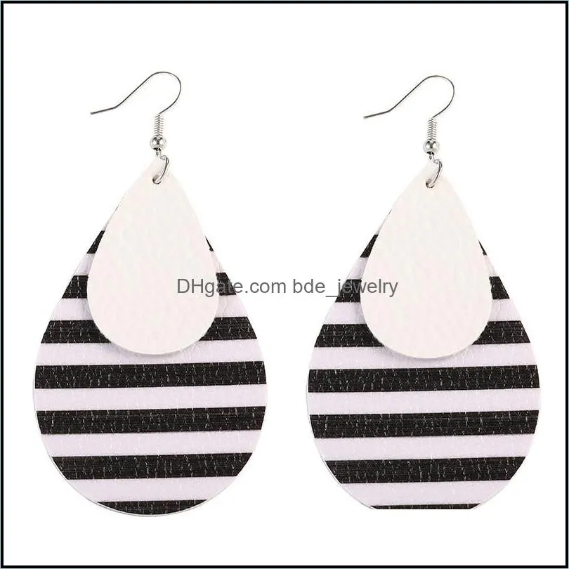 2020 fashion glitter teardrop leather earrings double layer stripe dangle drop earrings for women jewelry big statement earringsz