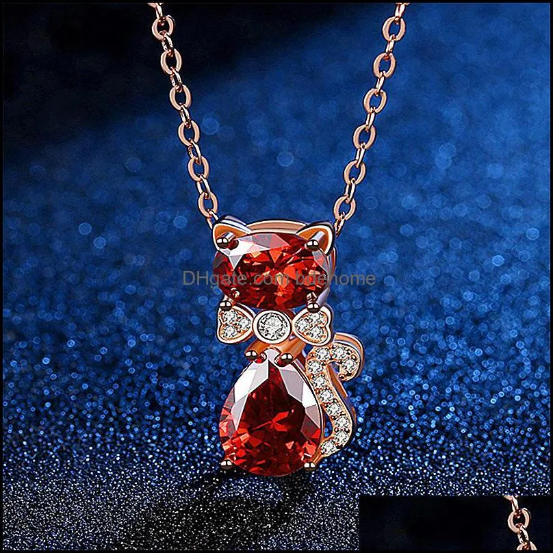 cat pendant necklace natural cat animal jewelry for women valentines day gift fashion love crystals necklaces bdehome