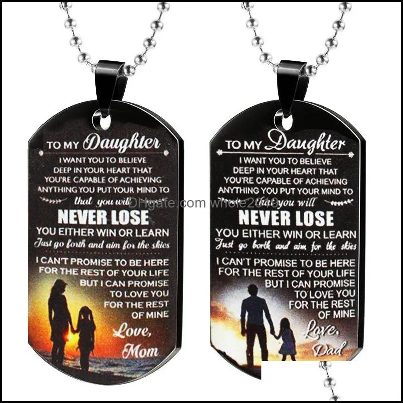 color printing stainless steel tag necklace to my son to my daugging keychain