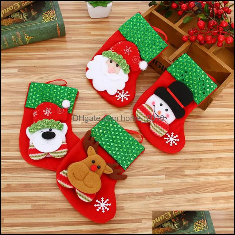 christmas tree hanging socks linen festival  gift candy bags cartoon snowflake xmas party fireplace wll571