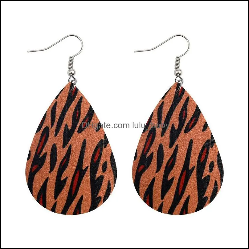 2020 design pu leather earrings for women leopard flamingo pattern teardrop leather bohemia water multi colors drop earrings jewelry