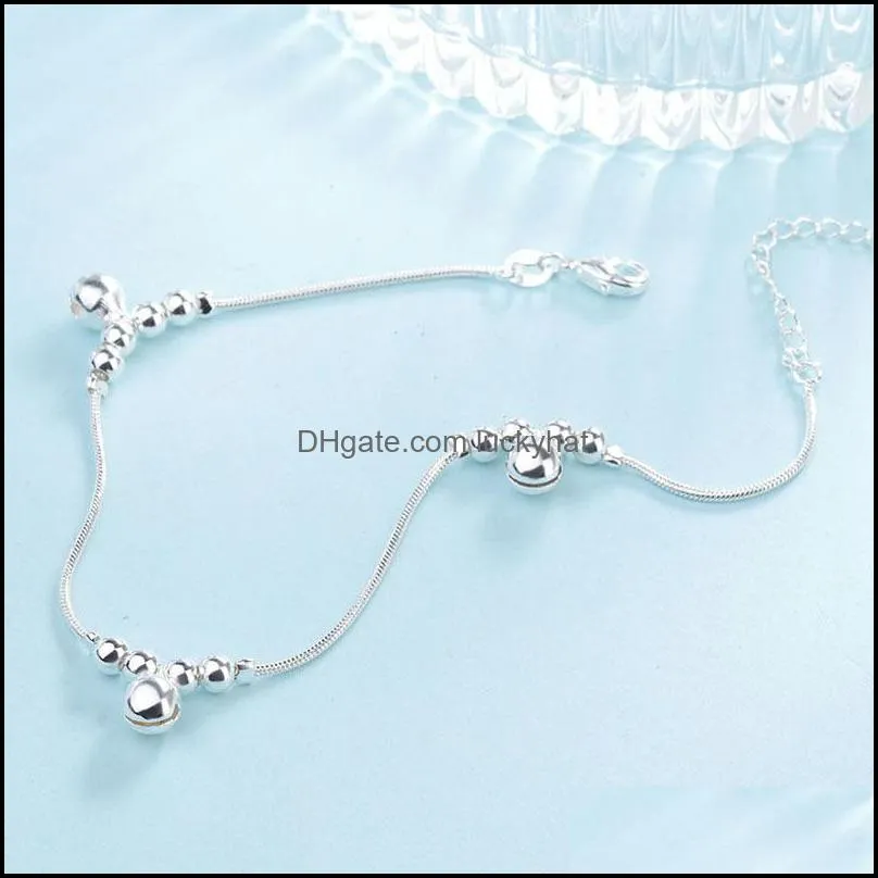 anklets summer glossy round beads plated silver link chain anklet for women jewelry ankle bracelet girl gifts 2212 t2