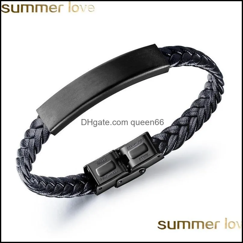 mens leather bangle bracelets black magnetic stainless steel bracelet wrap wristband beautiful titanium bracelet for men gifts hand