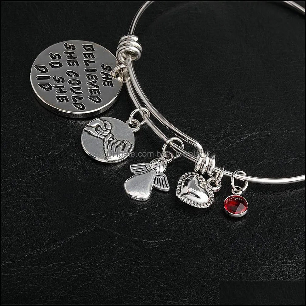 2021 stainless steel inspirational bracelet expandable wire adjustable heart angle friendship charm bracelet bangle for women