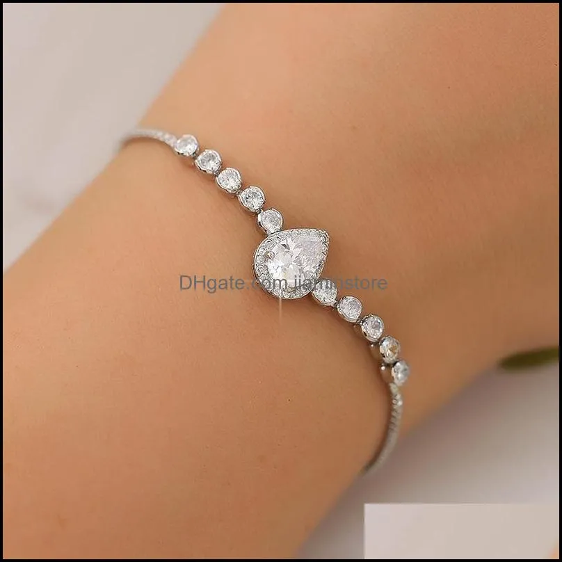 luxury female crystal water drop bracelet charm gold silver color bracelets for women cute white zircon stone chain c3