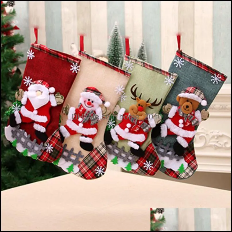 christmas tree stocking elk bear snowman pattern santa claus gift candy sock bag pendant xmas decoration trees hanging stockings