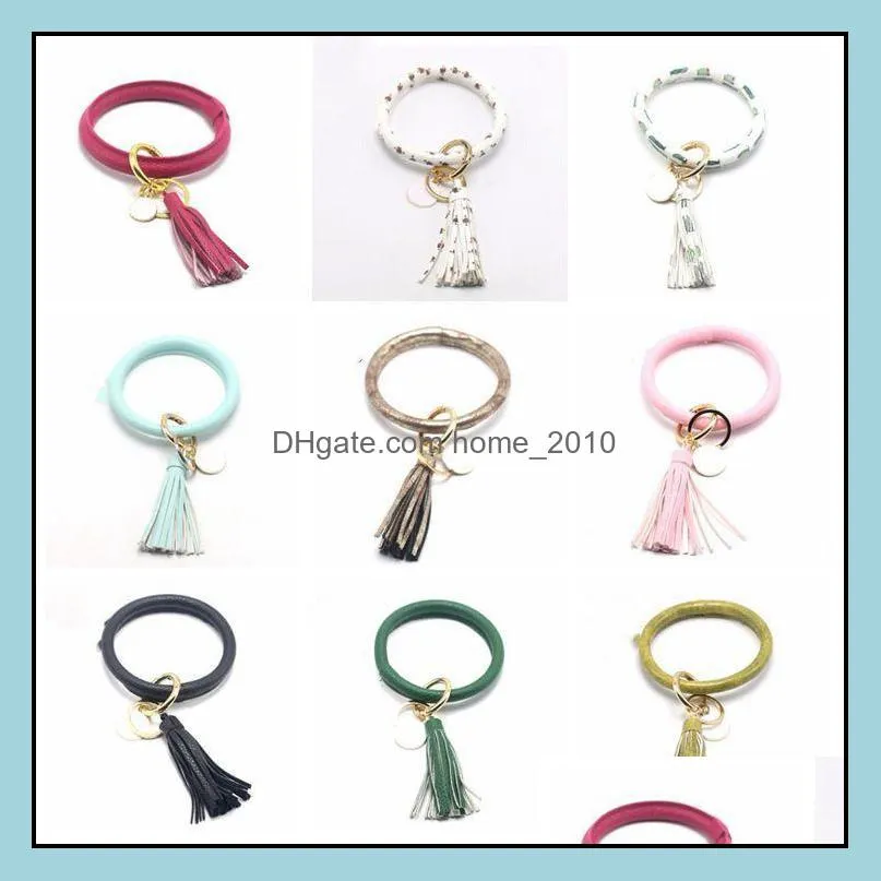 leather bracelet key chain tassel pendant wristbands sports keychain pu wrist key ring bracelets bangle round rings party favor