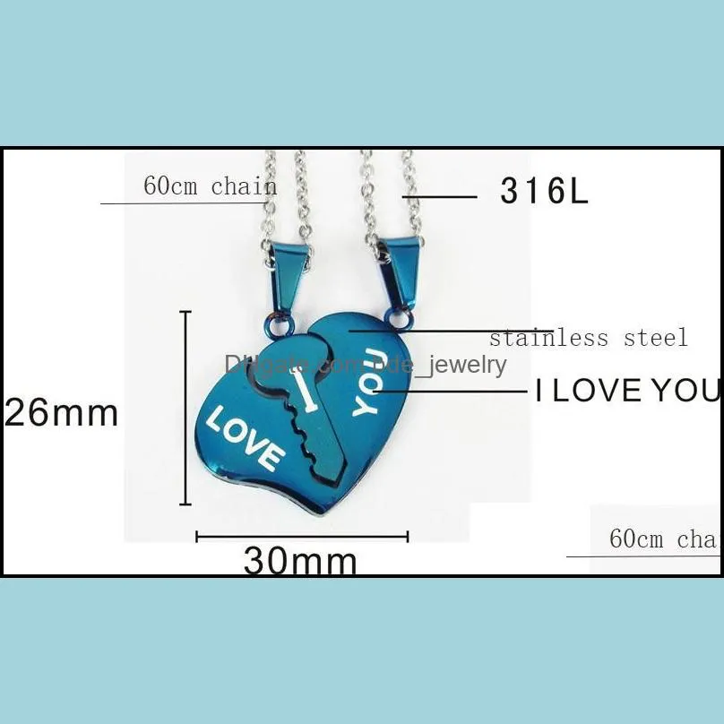 love heart pendant necklace stainless steel broken heart necklaces for women men couple lover valentine day gift jewelryz