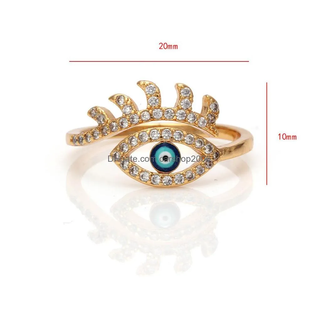 fashion jewelry evil eye ring rhinstone blue eyes adjustable rings