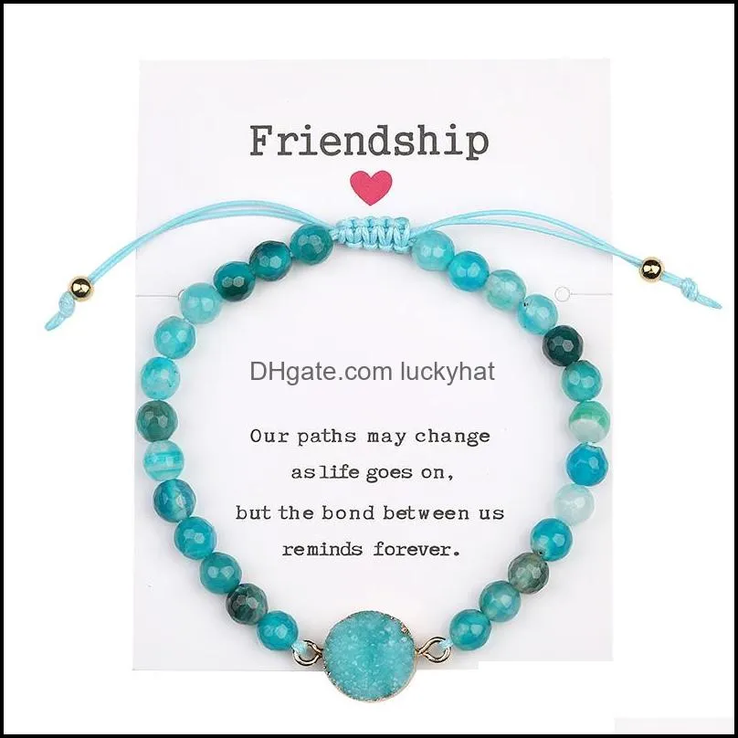 natural stone bead women charm bracelet handmade adjustable agate beads braided rope bracelets with friendship card jewelry friends