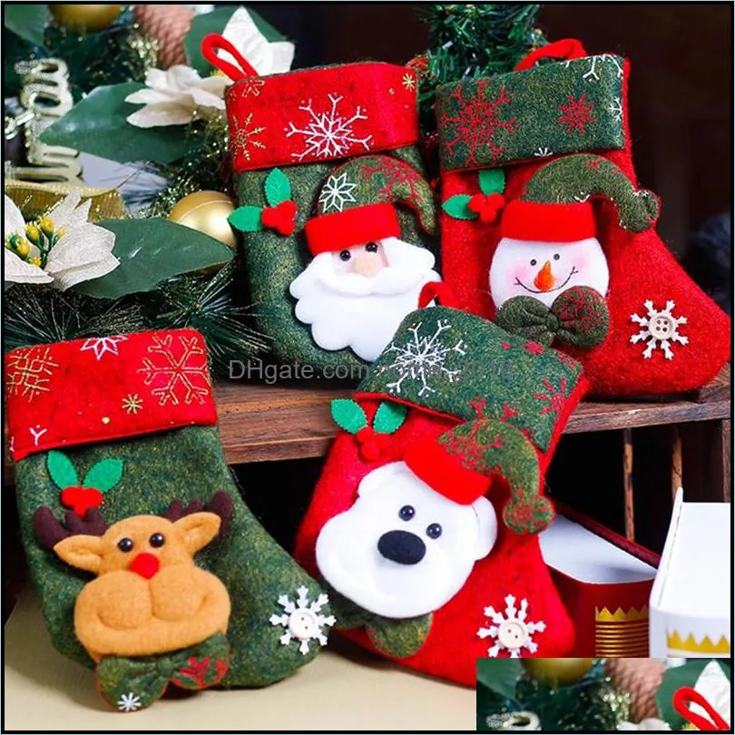 christmas tree hanging socks linen festival  gift candy bags cartoon snowflake xmas party fireplace wll571