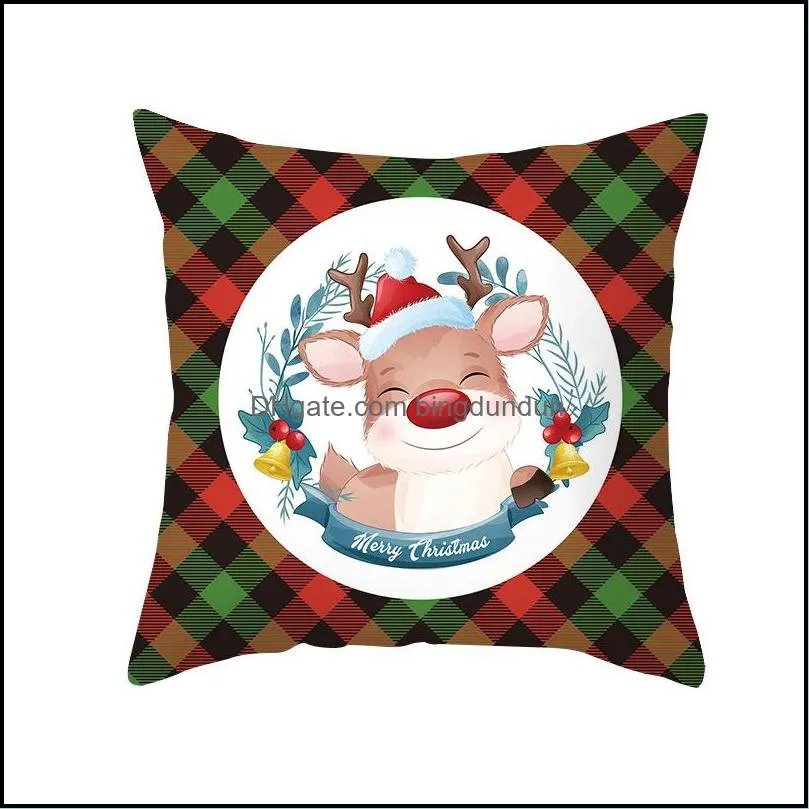 christmas red green plaid pillowcase santa claus peach skin pillow cushion home pillowslip decorations 10 styles pad11085