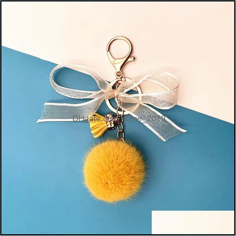 cute bow keychain lace ball bag plush pendant cartoon car key chain for women bag or cellphone wq646