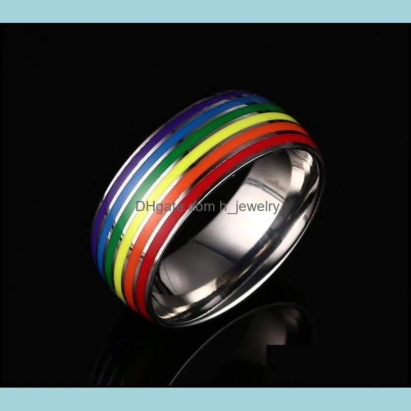 stainless steel rainbow ring for women men colorful cross stripe gay rings as valentines day fashion jewelry giftz