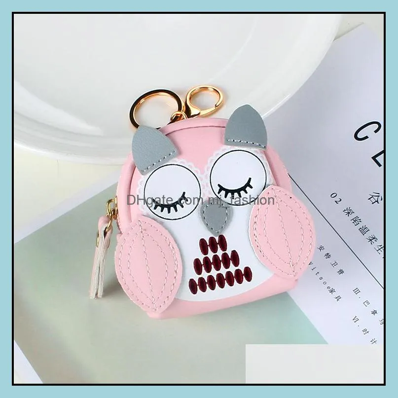 creative cute owl small bag keychain women pu leather coin purses fashion jelly handbag girls card holder for kids purse keyring