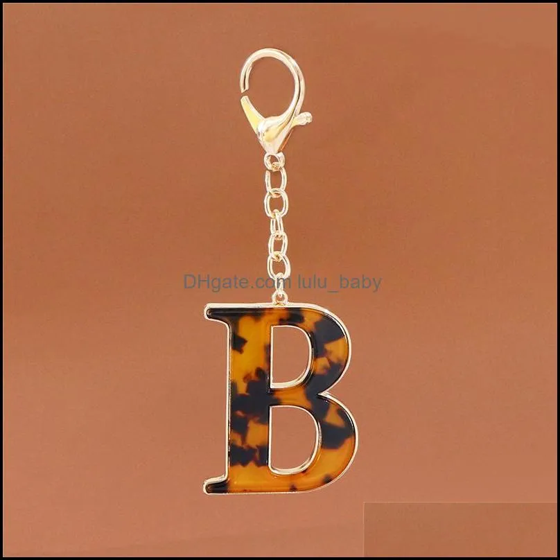 leopard az keychain personalized letter pendant keyrings fashion acrylic 26 alphabet key chains holder charm bag jewelry