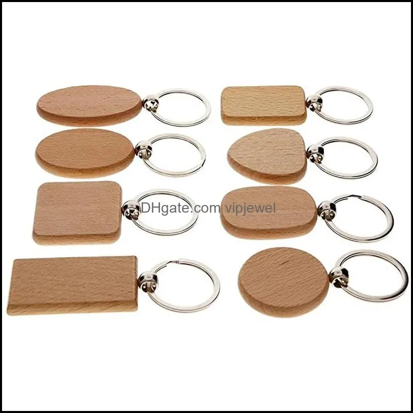 simple style wood keychains car keyrings round square heart rectangle shape key pendant diy wooden keychain handmade gift d274l