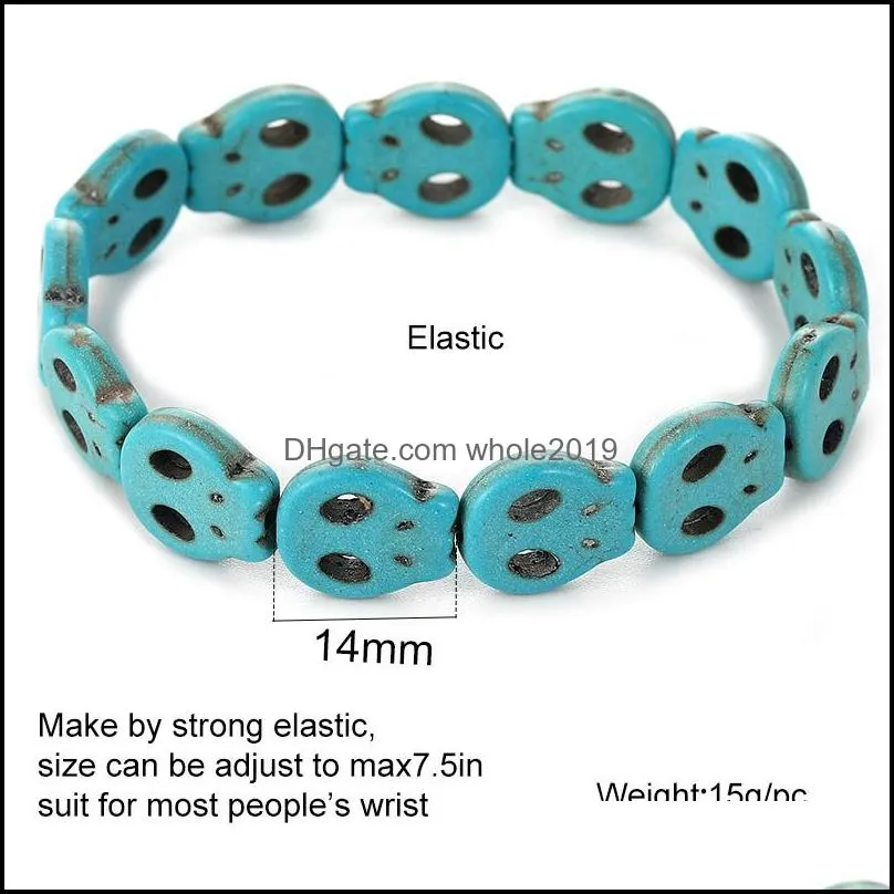 2020 fashion design natural turquoise peace skull charm bracelets for women men handmade colorful round stone bracelet bangles jewelry