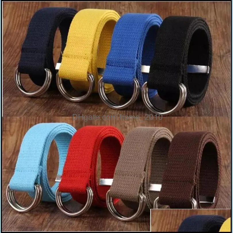 canvas belts casual women men waist belts double loop ring belts solid color trendy belt fashion long belt waistband 18 color yfa2396