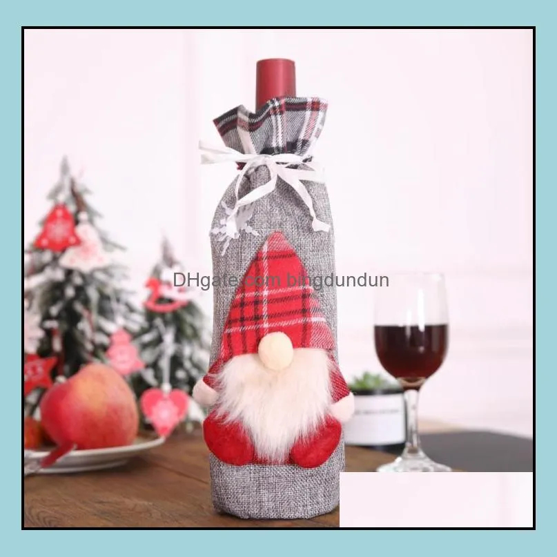 christmas gnome wine bottle covers bag holiday santa claus champagne bottles cover red merry table decorations for home paf11446