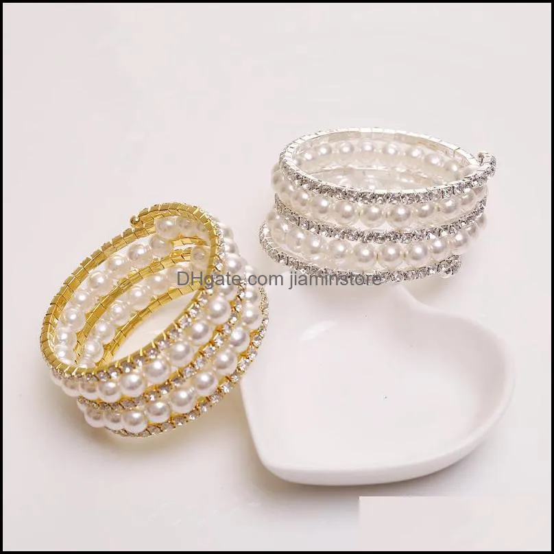 elegant imitation pearl bracelets bangles for women multi layered crystal bracelet wrist band party wedding vintage jewelry charm 3697