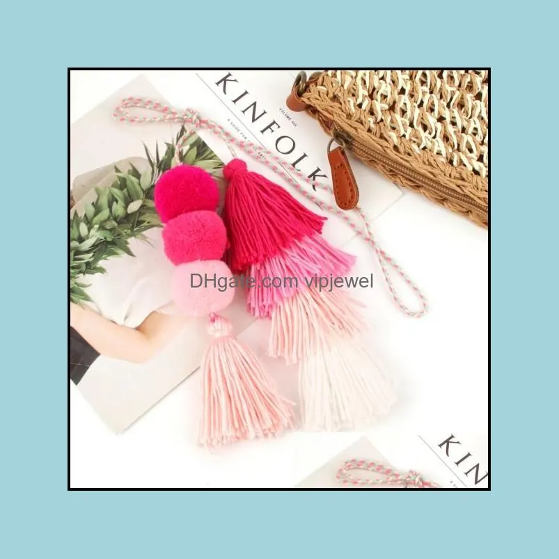 cute pompom tassel keyring boho bag charm pendant keychain for women purse handbag decor jewelry y423z