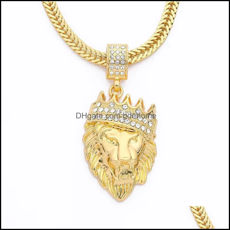 iced out chain rhinestone an crown hip hop cuban chain necklace gold jewelry bling hip hop jewelry bdehome