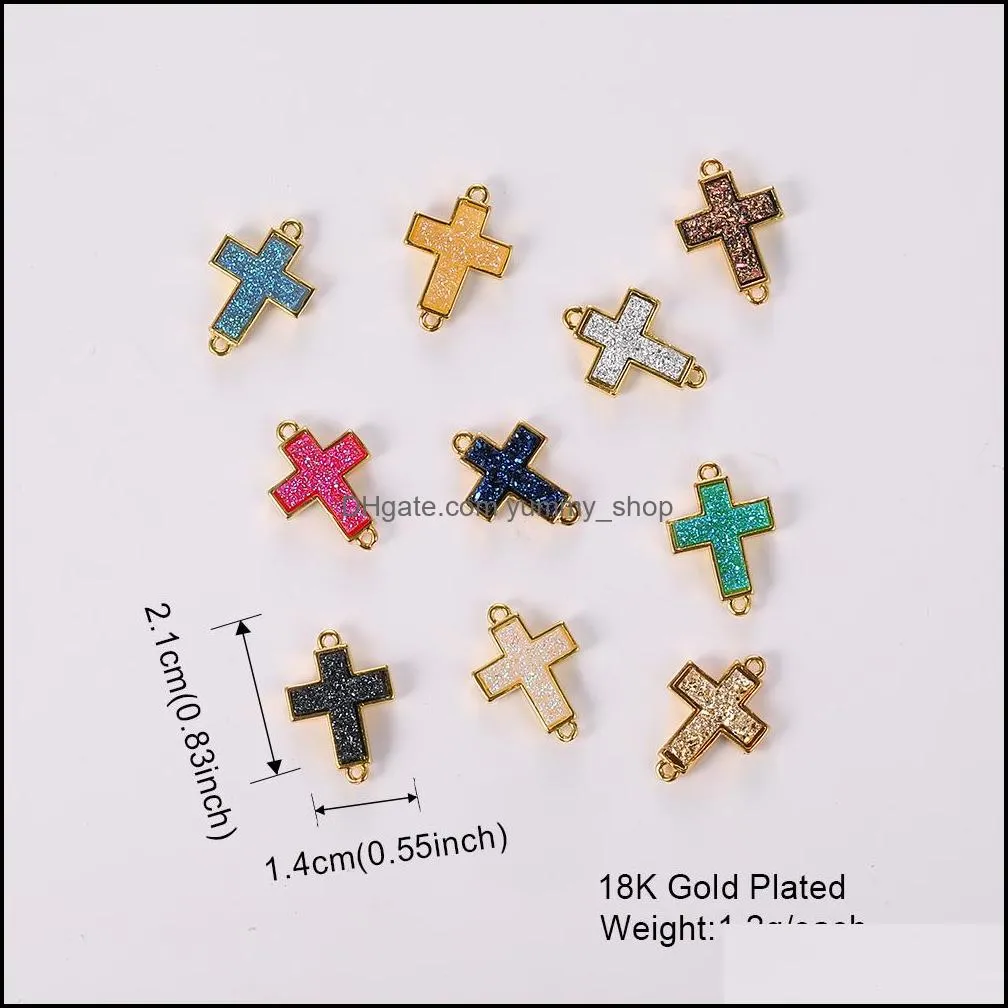 trendy small cross resin stone pendant charm gold colorful religious diy fit bracelets necklace accessories jewerly for women meny