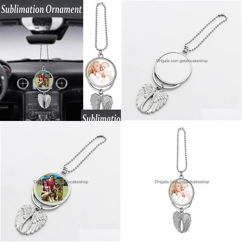 sublimation big wings necklaces pendants decorations blanks car pendant angel wing rearview mirror hanging charm ornaments