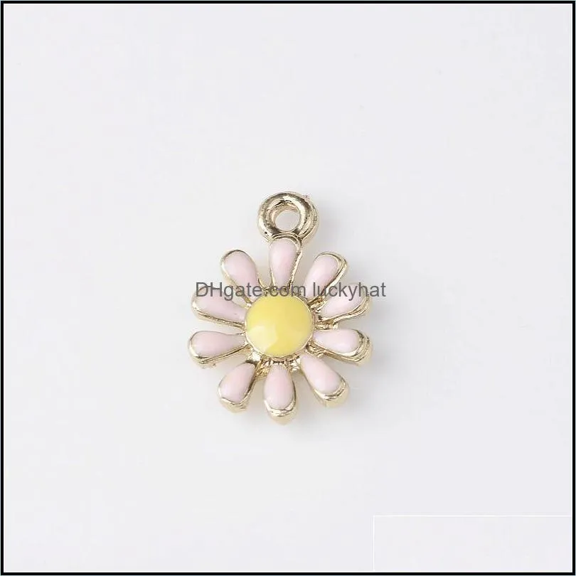  vintage enamel daisy sun flower alloy gold tone charms fit for pendant earrings bracelet jewelry making accessory 794 r2