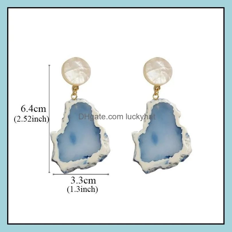 design geometric druzy acrylic stone earrings irregular marble pattern stone sice resin long drop acetate earring for women girls