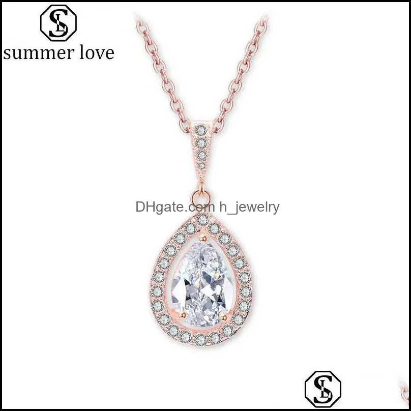 cubic zircon bridal necklace pendant with pave frame halo and bold pearshaped teardrop necklace for women wedding anniversary