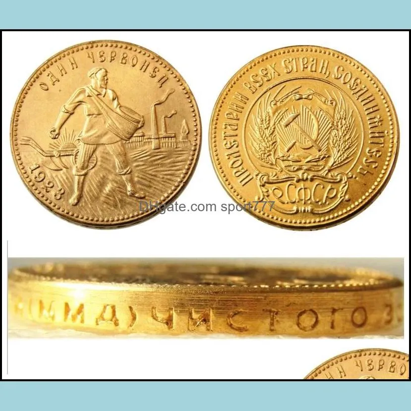 1923 soviet russian 1 chervonetz 10 roubles cccp ussr lettered edge gold plated russia coins copy