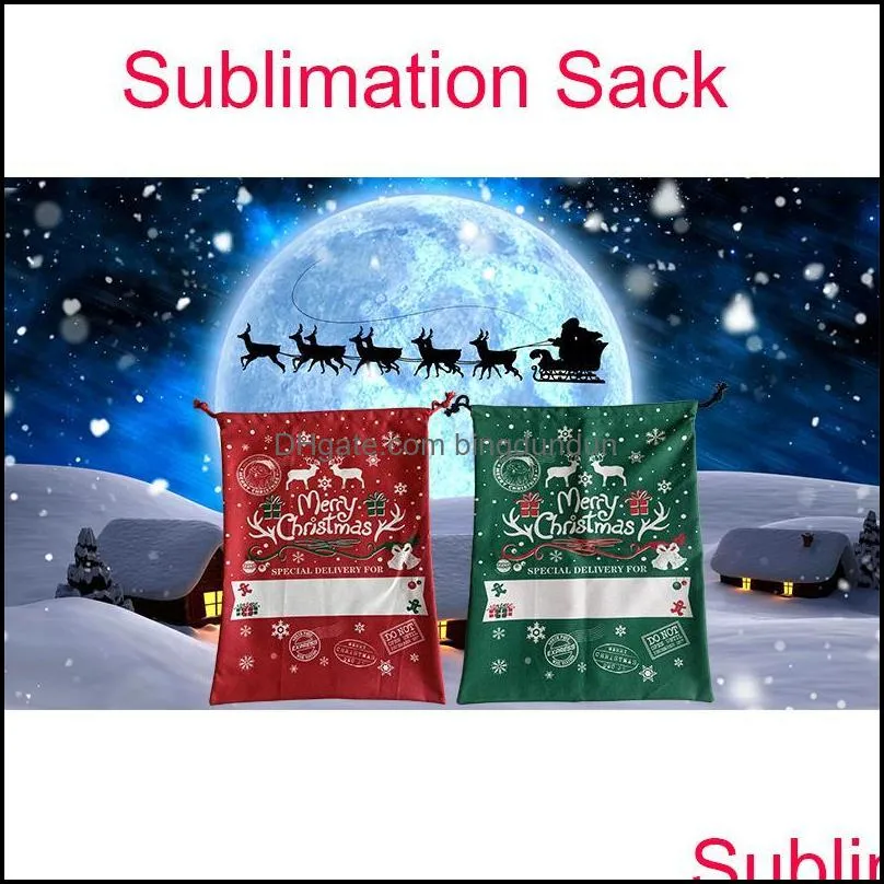 50x70cm christmas gift bag sublimation santa clus sack large wearresistant cotton canvas bags cartoon elk snowflake storage sacks