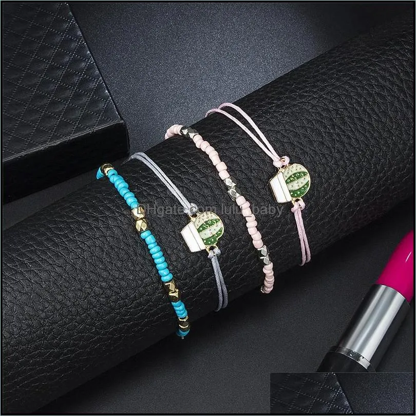 4pcs/set pink blue beaded bracelet vintage boho prickly pear cactus charm rope bracelets bangles for wome 2019 summer 