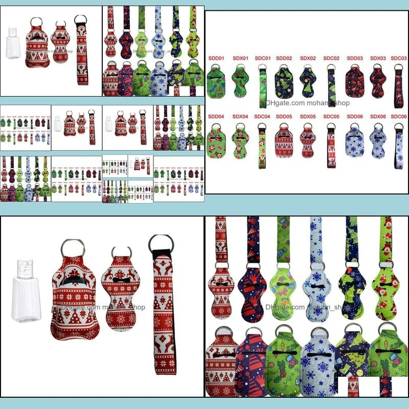 christmas styles 30ml hand sanitizer bottle holder keychain bags keychain chapstick holder neoprene wristlet wholesale hand soap holder