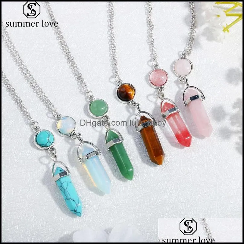 colorful geometric necklaces pendants vintage natural stone bead crystal bullet necklace for women fashion jewelry giftz