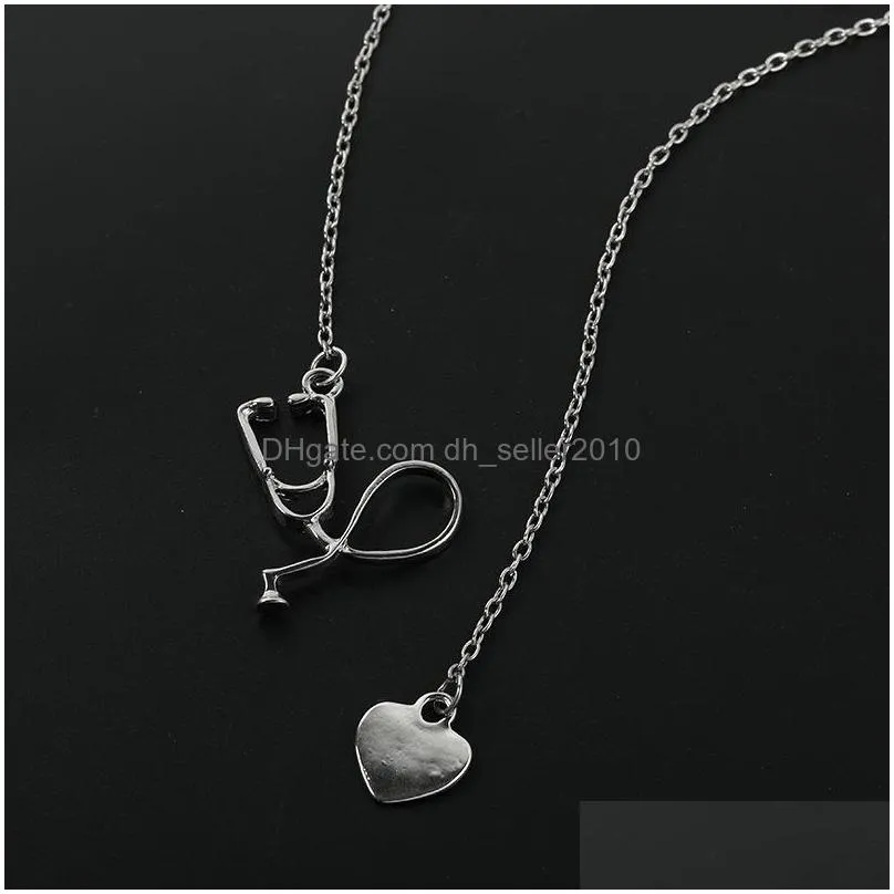 fashion jewelry stethoscope heart pendant necklace doctor nurse heart necklace