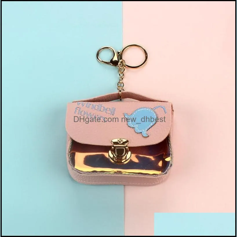 personality women kid coin wallet pu keychain lady small mini pouch hasp money key earphone line holder purse